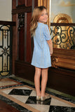 Baby Blue Crochet Lace Elbow Sleeve Shift Spring Party Dress - Girls - Pineapple Clothing