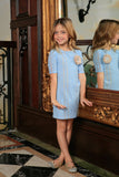 Baby Blue Crochet Lace Elbow Sleeve Shift Spring Party Dress - Girls - Pineapple Clothing