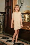 Beige Stretchy Lace Elbow Sleeve Must-Have Shift Mother Daughter Dress