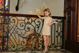 Beige Stretchy Lace Elbow Sleeve Cute Fancy Party Shift Dress - Girls - Pineapple Clothing