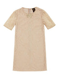 Beige Stretchy Lace Elbow Sleeve Must-Have Shift Mother Daughter Dress