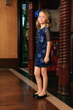 Navy Blue Floral Lace Elbow Sleeve Party Shift Mother Daughter Dress