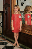 Coral Red Crochet Lace Elbow Sleeve Party Shift Mother Daughter Dress
