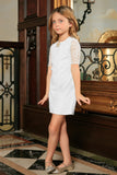 White Stretchy Lace Elbow 3/4 Sleeve Shift Party Mother Daughter Dress