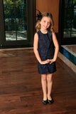 Navy Animal Print Sleeveless Stylish Fancy Party Shift Dress - Girls - Pineapple Clothing