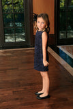 Navy Animal Print Sleeveless Stylish Fancy Party Shift Dress - Girls - Pineapple Clothing