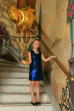 Navy Blue Stretchy Metallic Sleeveless Fancy Party Shift Dress - Girls - Pineapple Clothing