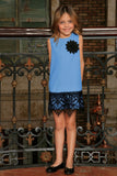 Blue Stretchy Sleeveless Mother Daughter Party Dress With Black Lace - Pineapple Clothing