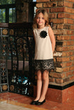 Ivory Beige Stretchy Fancy Spring Shift Dress With Lace Trim - Girls - Pineapple Clothing