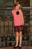 Coral Pink Stretchy Sleeveless Mother Daughter Dress with Lace Trim - Pineapple Clothing