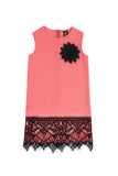 Coral Pink Stretchy Sleeveless Mother Daughter Dress with Lace Trim - Pineapple Clothing