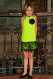 Neon Yellow Stretchy Sleeveless Mother Daughter Dress with Lace Trim - Pineapple Clothing