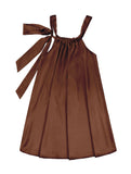 Chocolate Brown Charmeuse Halter Swing Summer Mommy and Me Dresses - Pineapple Clothing