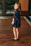 Navy Blue Floral Lace Empire Waist 3/4 Sleeve Mother Daughter Dresses - Pineapple Clothing