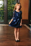 Navy Blue Floral Lace Empire Waist 3/4 Sleeve Mother Daughter Dresses - Pineapple Clothing