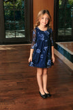Navy Blue Floral Lace Empire Waist 3/4 Sleeve Mother Daughter Dresses - Pineapple Clothing
