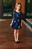 Navy Blue Floral Lace Empire Waist 3/4 Sleeve Mother Daughter Dresses - Pineapple Clothing