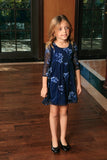 Navy Blue Floral Lace Empire Waist 3/4 Sleeve Mother Daughter Dresses - Pineapple Clothing