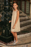 Beige Stretchy Lace Empire Waist Sleeveless Stylish Mommy and Me Dress