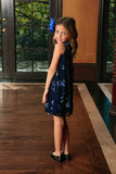Navy Blue Floral Lace Empire Waist Sleeveless Day Mommy and Me Dress