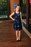 Navy Blue Floral Empire Waist Sleeveless Party Dress - Girls - Pineapple Clothing