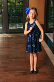 Navy Blue Floral Lace Empire Waist Sleeveless Day Mommy and Me Dress