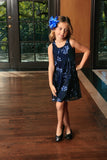 Navy Blue Floral Lace Empire Waist Sleeveless Day Mommy and Me Dress