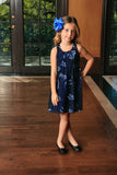 Navy Blue Floral Lace Empire Waist Sleeveless Day Mommy and Me Dress