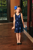 Navy Blue Floral Lace Empire Waist Sleeveless Day Mommy and Me Dress