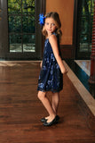 Navy Blue Floral Empire Waist Sleeveless Party Dress - Girls - Pineapple Clothing