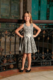 Black White Stretchy Sleeveless Skater Fit Flare Mother Daughter Dress