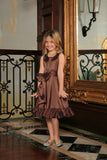 Chocolate Brown Fit Flare Ruffle Midi Mommy and Me Dress With Belt