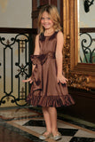 Chocolate Brown Fit Flare Ruffle Midi Mommy and Me Dress With Belt