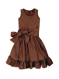 Chocolate Brown Fit Flare Ruffle Midi Mommy and Me Dress With Belt