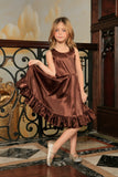 Chocolate Brown Charmeuse Fit & Flare Ruffle Midi Mommy and Me Dress