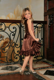 Chocolate Brown Charmeuse Fit & Flare Ruffle Midi Mommy and Me Dress