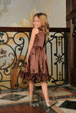 Chocolate Brown Charmeuse Fit & Flare Ruffle Midi Mommy and Me Dress
