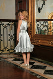 Silver Grey Charmeuse Fit & Flare Ruffle-Hem Midi Mommy and Me Dresses