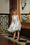 Silver Grey Charmeuse Fit & Flare Ruffle-Hem Midi Mommy and Me Dresses