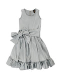 Silver Grey Charmeuse Fit & Flare Ruffle-Hem Midi Mommy and Me Dresses
