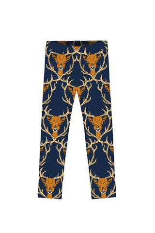 Hello My Deer Lucy Navy Cute Fall Winter Christmas Leggings - Girls