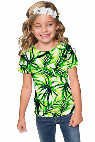 Island Life Zoe Green Tropical Print Cute Designer Resort T-Shirt Girl