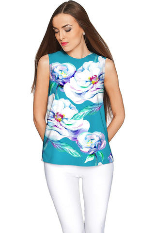 Gentle You Emily Blue Floral Elegant Sleeveless Top - Women - Pineapple Clothing