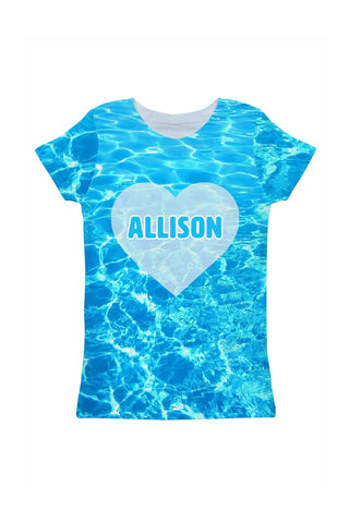 Harmony Song Customized NAME Zoe Heart Blue Tee - Girls - Pineapple Clothing