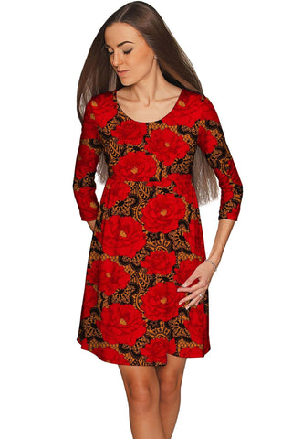 Hot Tango Gloria Empire Waist Red Floral Dress - Women - Pineapple Clothing