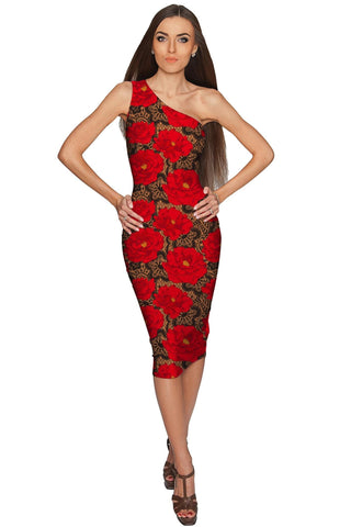 Hot Tango Layla One-Shoulder Red Party Knit Dress - Women - Pineapple Clothing