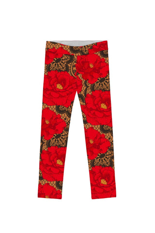 Hot Tango Lucy Cute Red Floral Printed Knit Leggings - Girls - Pineapple Clothing