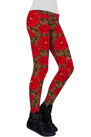 Hot Tango Lucy Red Floral Performance Leggings - Women - Pineapple Clothing