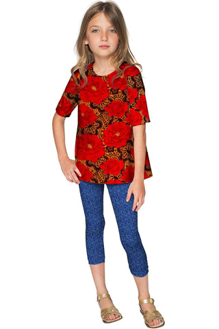 Hot Tango Sophia Red Floral Sleeved Party Dressy Top - Girls - Pineapple Clothing