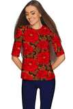Hot Tango Sophia Red Floral Evening Sleeved Top - Women - Pineapple Clothing
